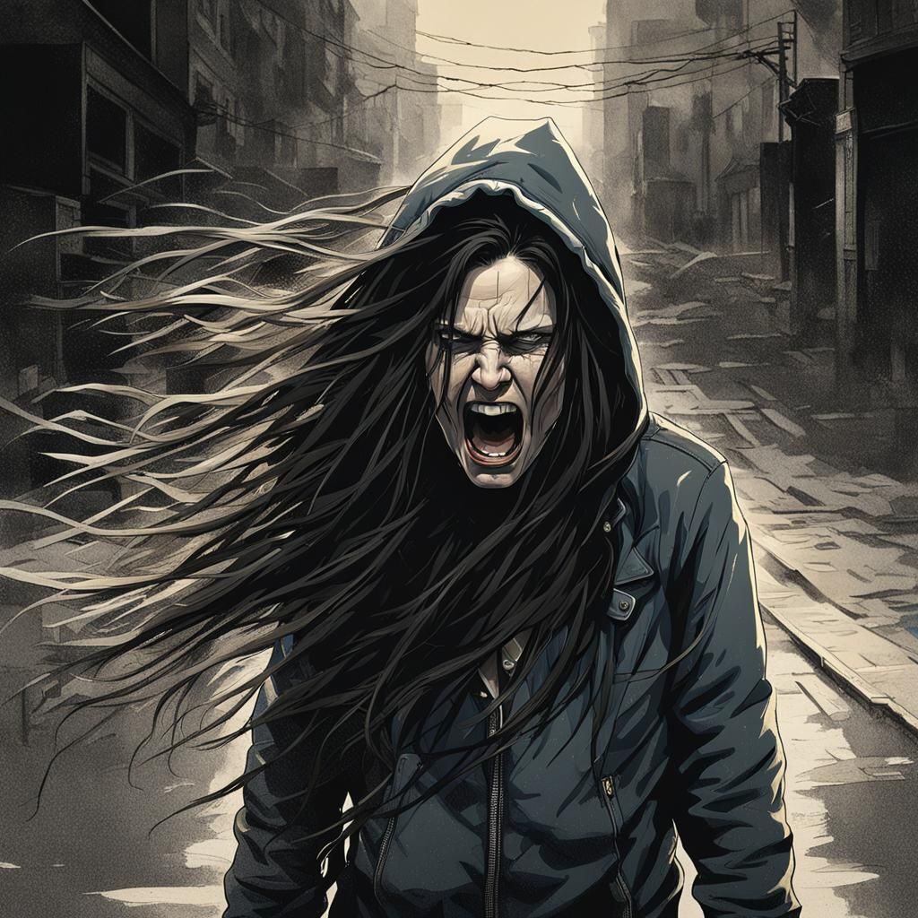 Woman Screaming in Frustration on Dim Street