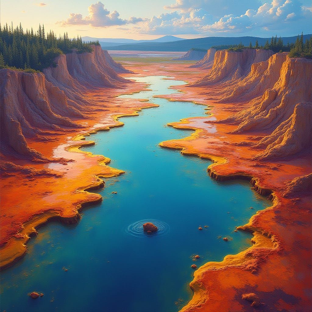 Vibrant Yellowstone Landscape in Graffiti Art Style