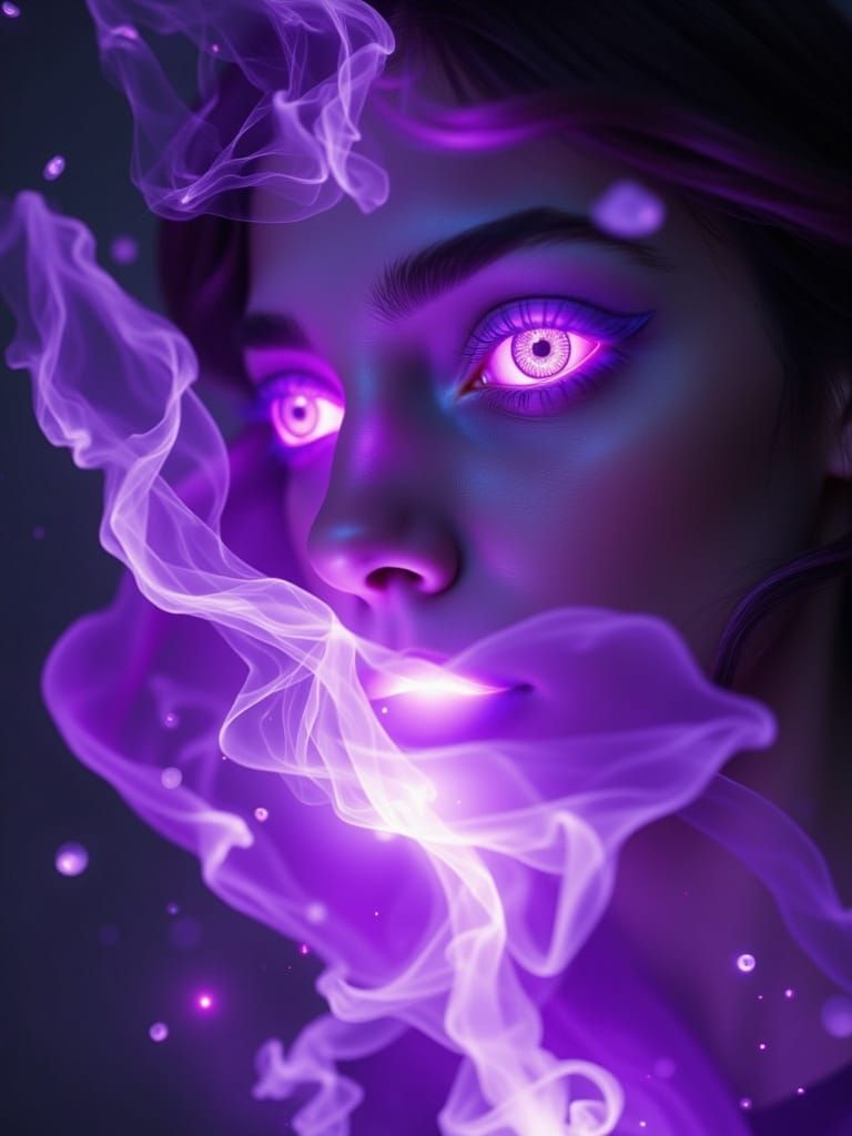 Surreal Portrait With Violet Eyes and Blooming Soul Essence