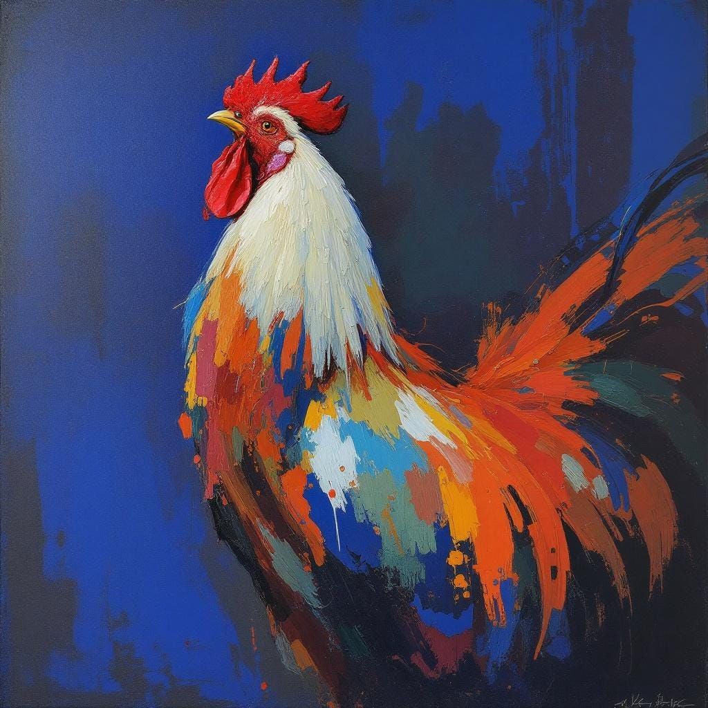 Rooster Crowing at Dawn in Alla Prima Style