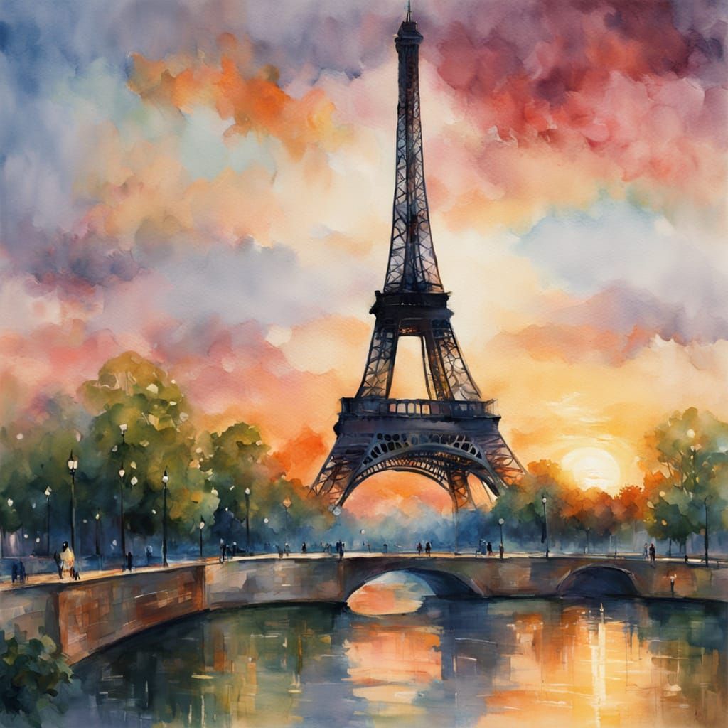 Impressionist Eiffel Tower Painting in Parisian Summer