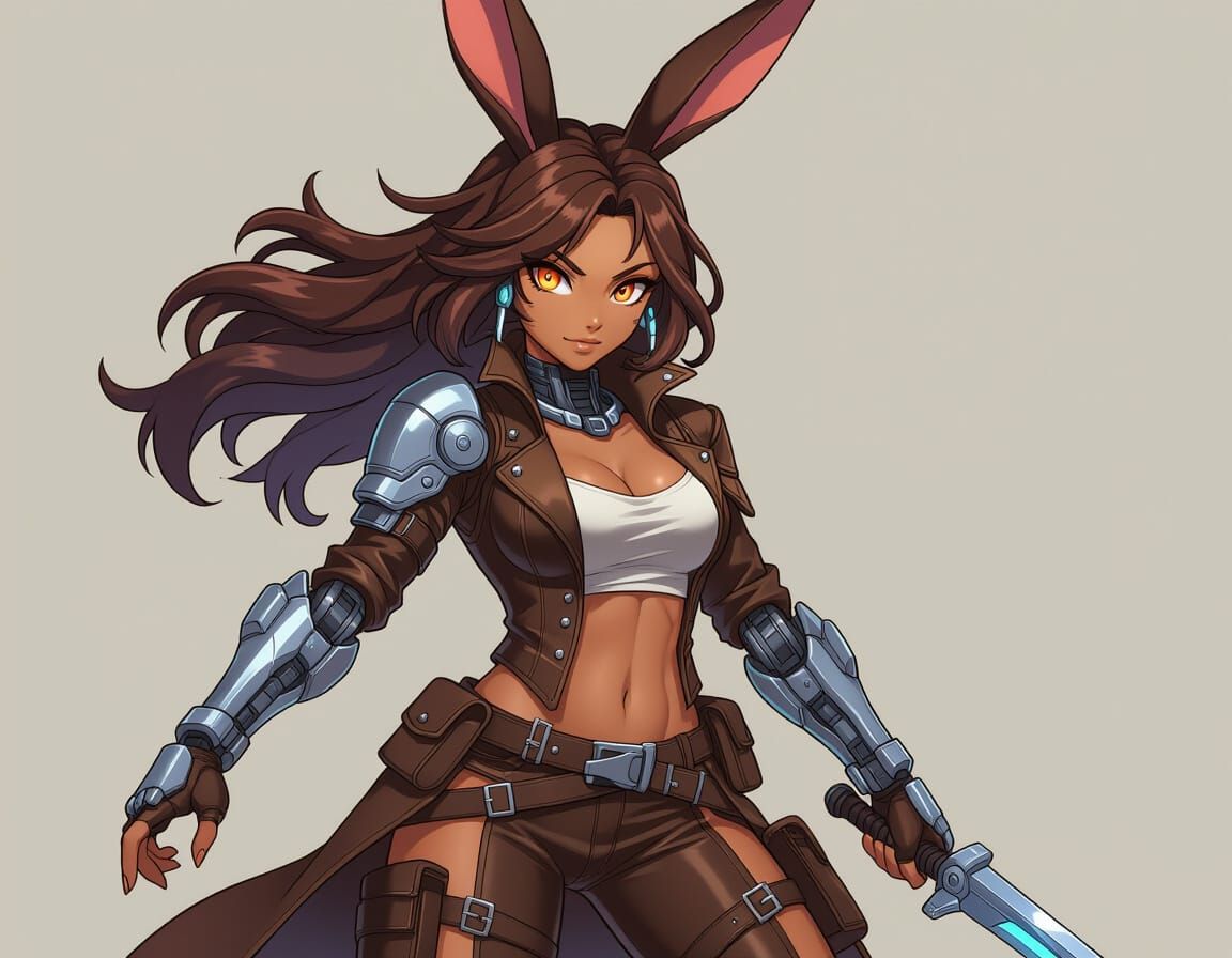 Anime Rabbit Warrior with Cybernetic Arm
