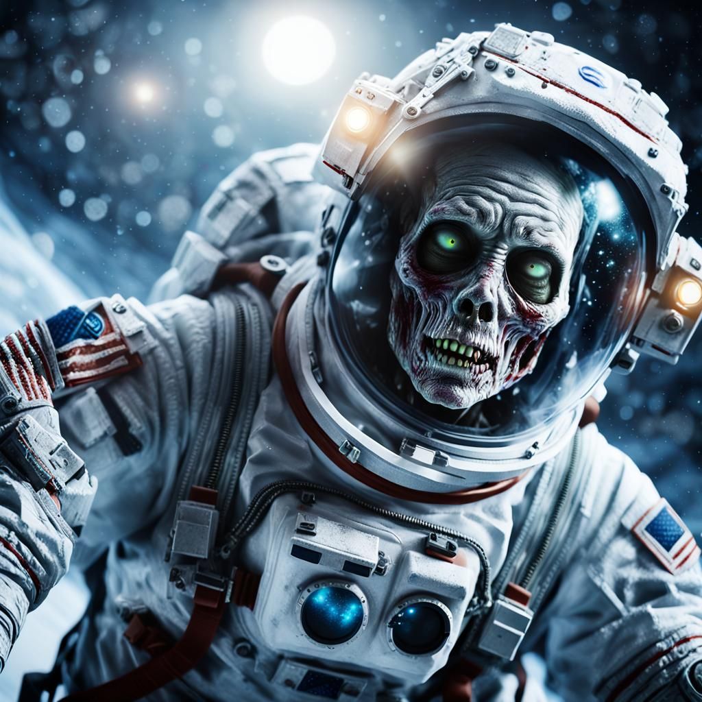 Zombie Astronaut in Cold Space: Photorealistic Portrait