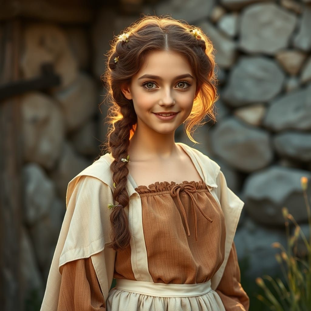 Medieval Fantasy Village Girl with Autumn Brown Hair