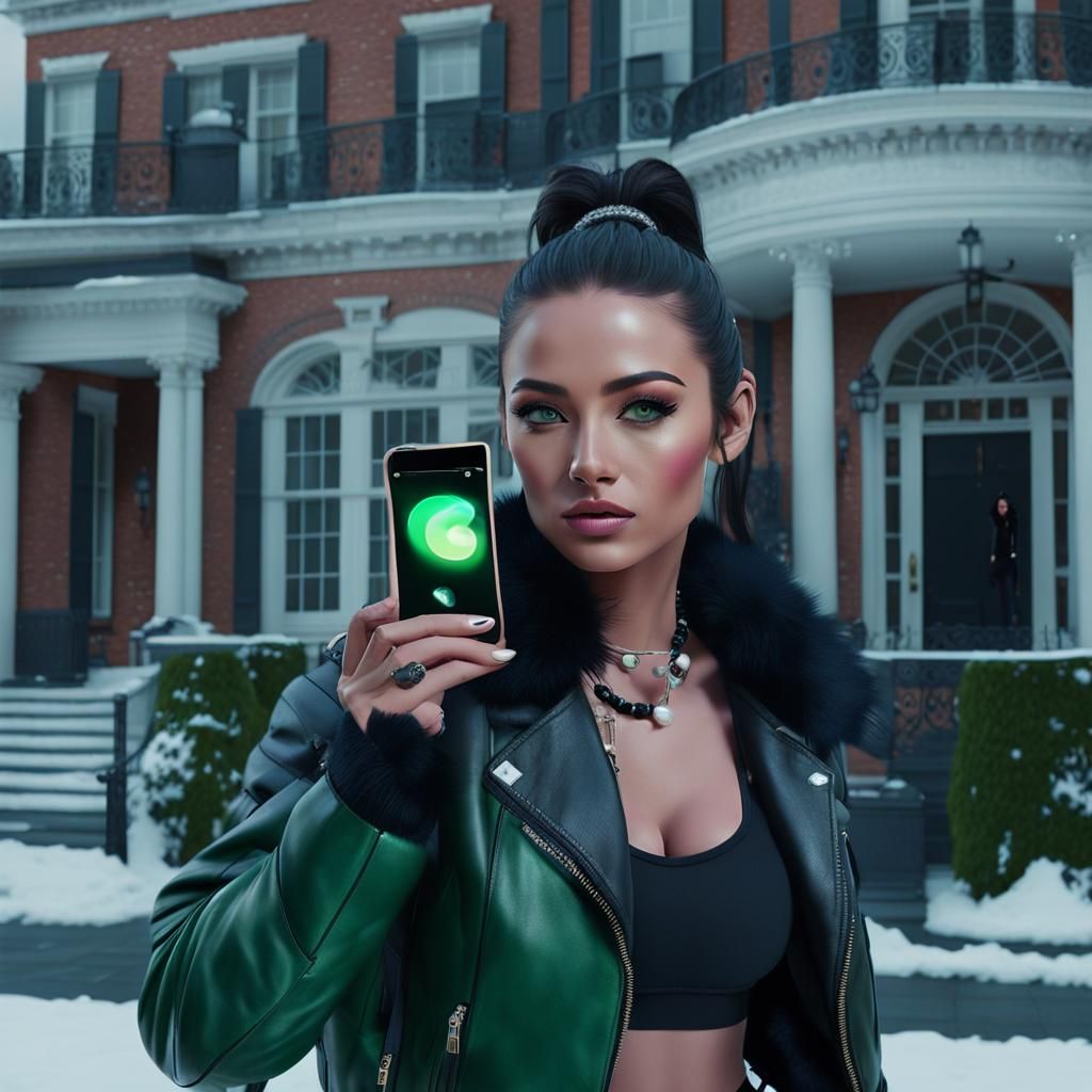 Teenage Cyberpunk Girl with iPhone in Cinematic Portrait