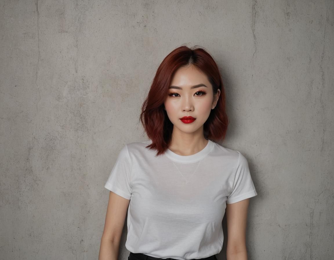 Portrait of a Beautiful Asian Woman with Red Hair