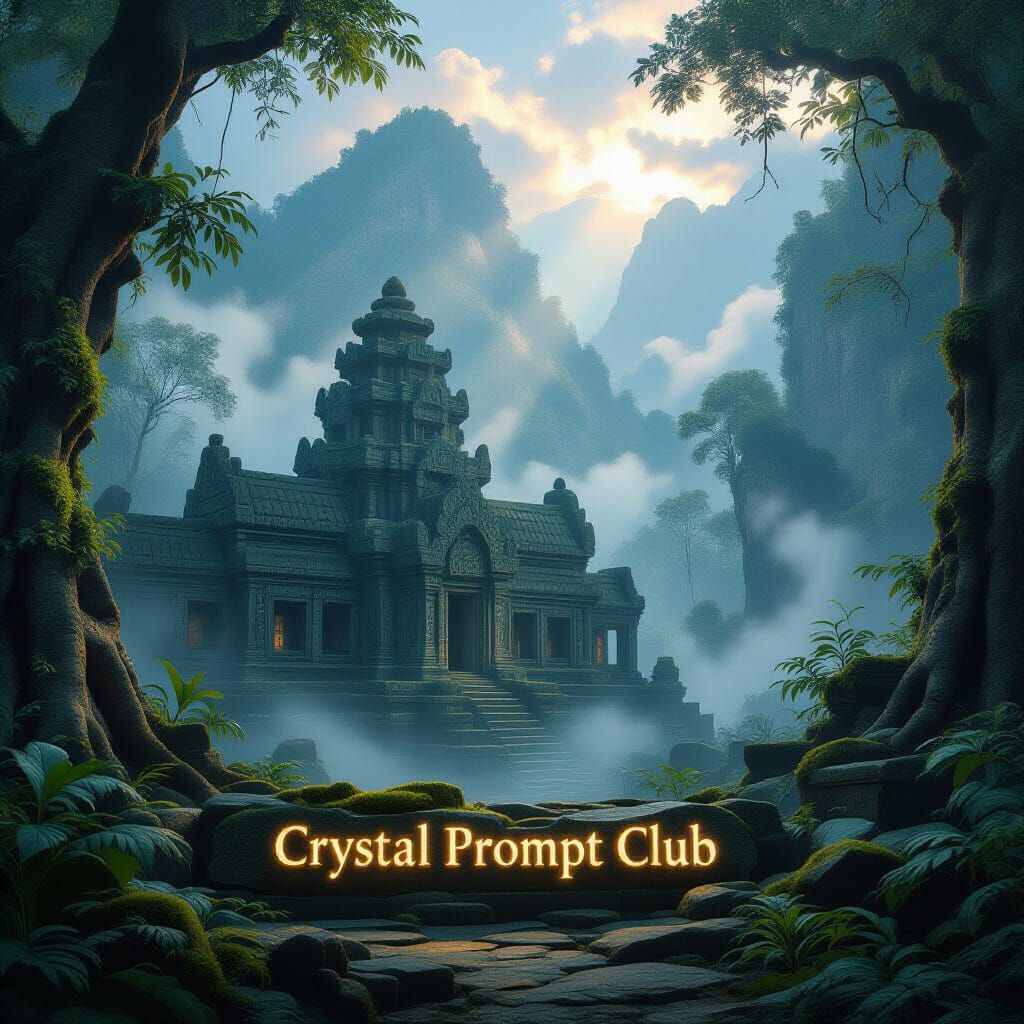 Mystical Stone Temple in Jungle Mist