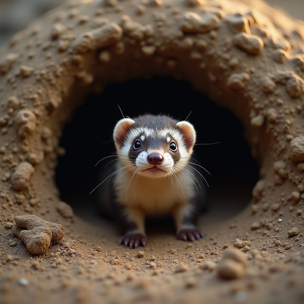 Ferret Peeks Out From Gopher Nest