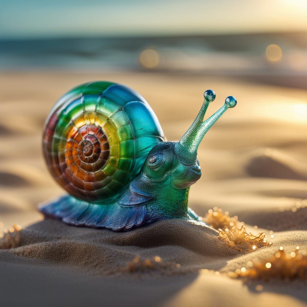 Recycled Glass Snail Statue by the Ocean