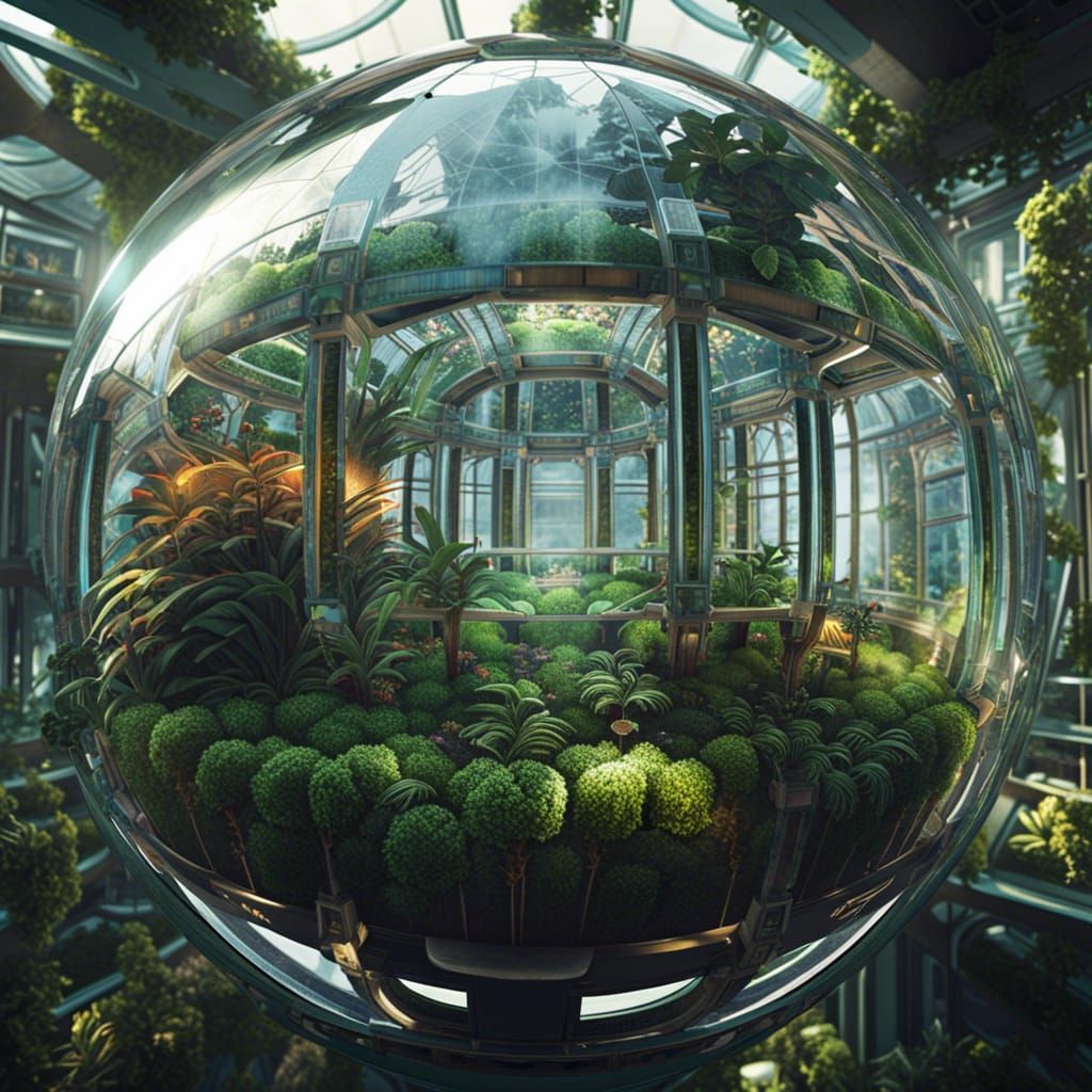 Space Station in Crystal Ball with Geometric Greenhouse