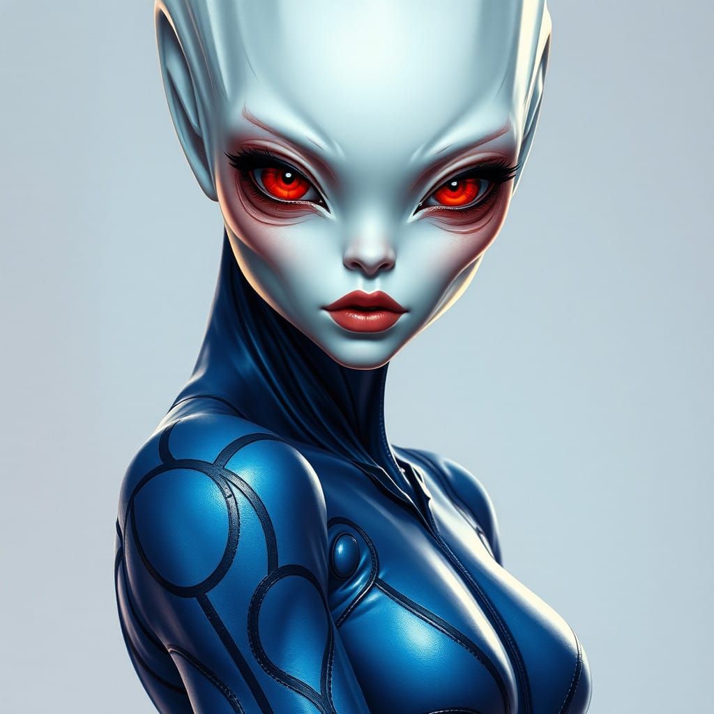 Stunning Hyperrealistic Alien Goddess in Vibrant Blue Bodysu...