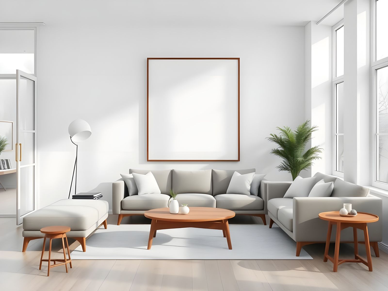 Scandinavian Living Room: 3D Rendered Poster Frame Mockup