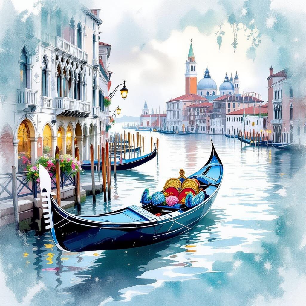Venetian Gondola Through Sea Glass Watercolor