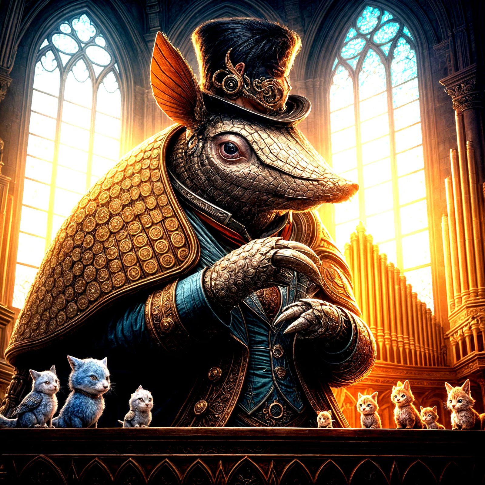 Fantasy Armadillo Concert in Hyperrealistic Anime Style