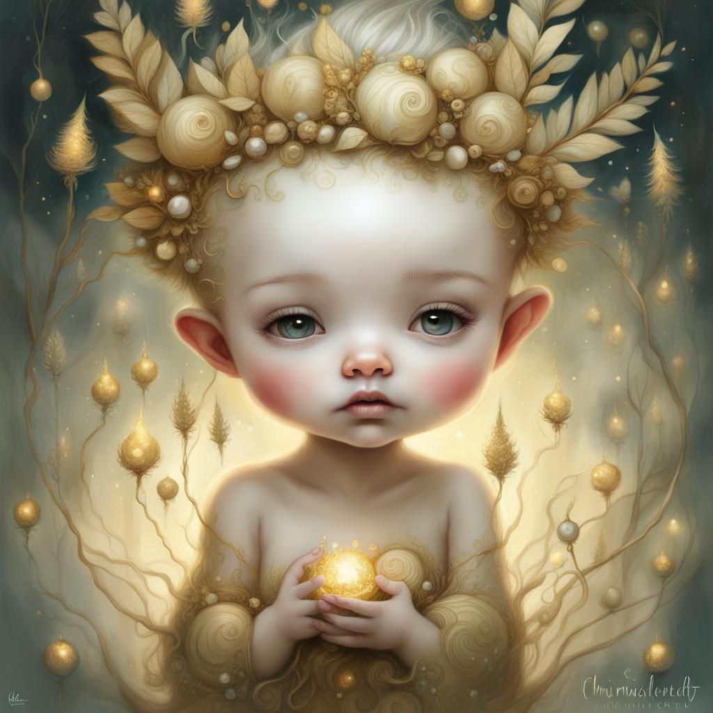 Golden Christmas Baby in Mystical Wonderland