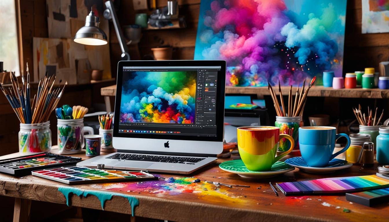 Hyperrealistic Art Studio with Painting Supplies