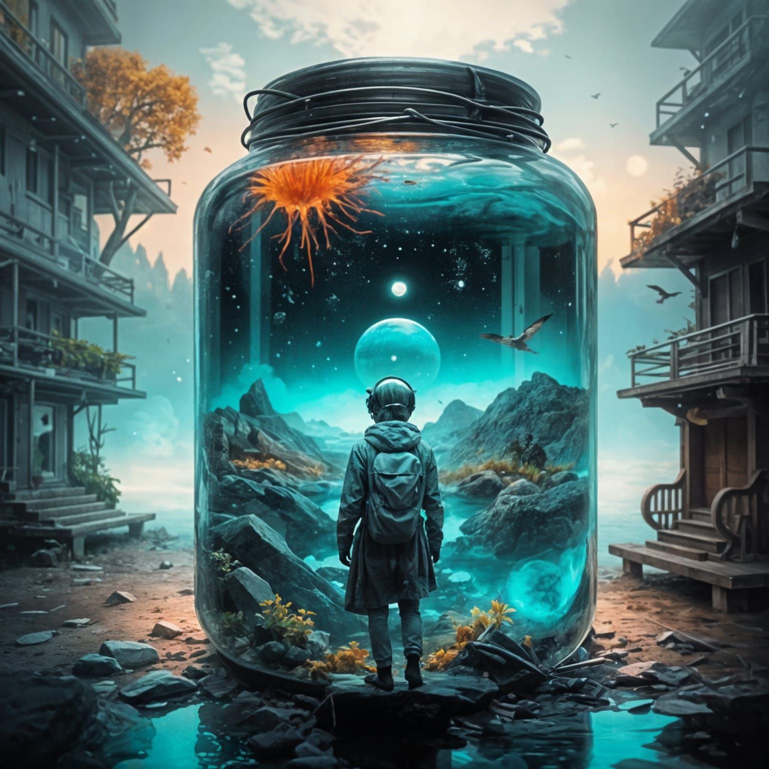 Surreal Blended Beach and Cityscape Multiple Exposure