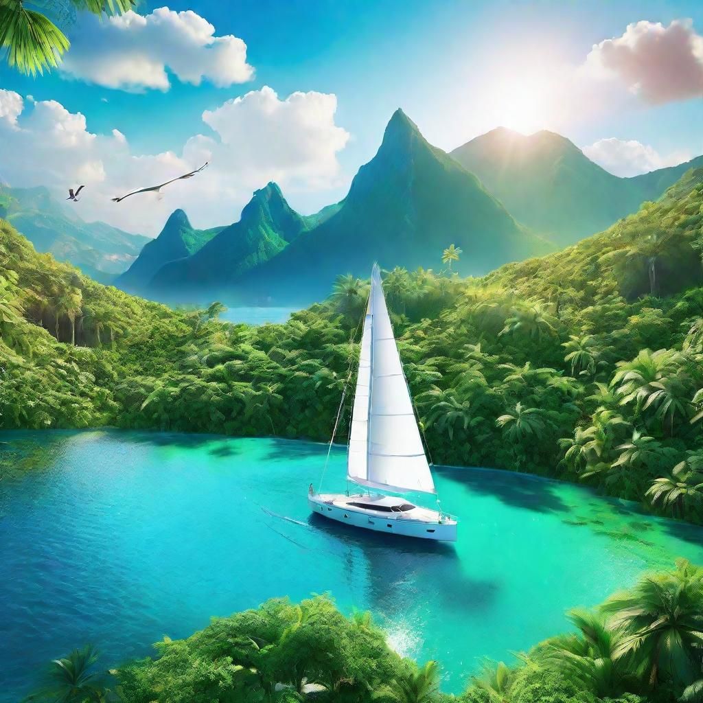 Luxury Yacht Sailing in Tropical Waters: Digital Matte Paint...