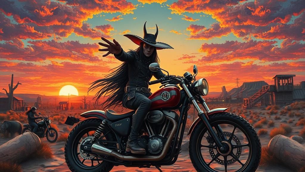 Gothic Rocker Rides Steampunk Motorcycle in Apocalyptic Suns...
