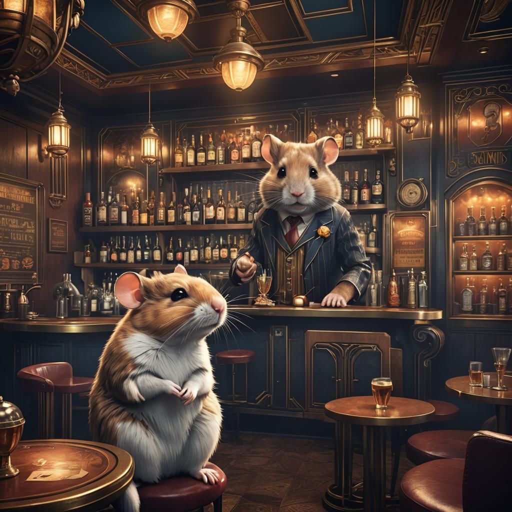 Art Deco Hamster Speakeasy in Detailed Matte Painting