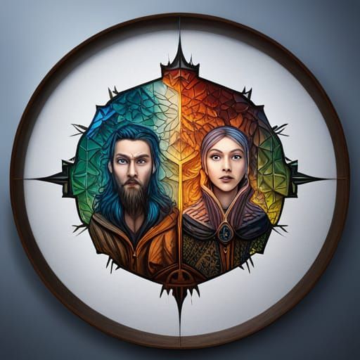 Yin and Yang Wizards and Warlocks in Paper Cut Art