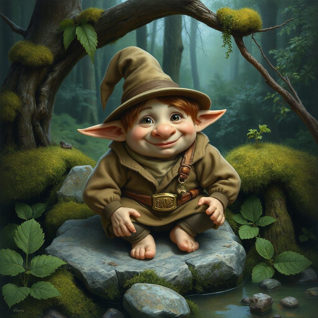 Charming Troll by Mossy Bridge in Folklore Style