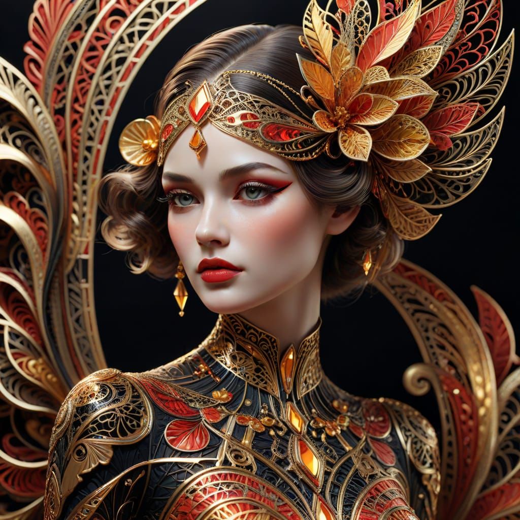 Elegant Art Deco Lady with Gold Accents