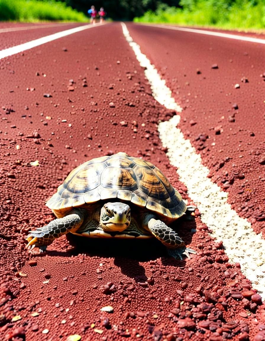 Marathon Runners Encounter Turtle Crossing Track
