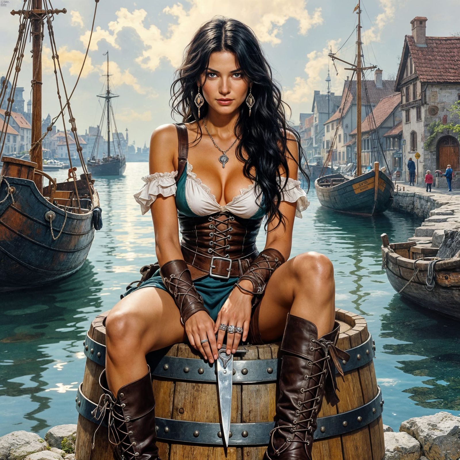 Medieval Pirate Woman in Leather Clothing