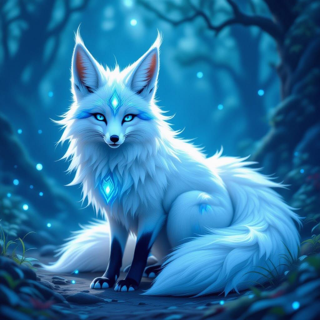 Mystical Two-Tailed Fox Creature in Digital Art Style