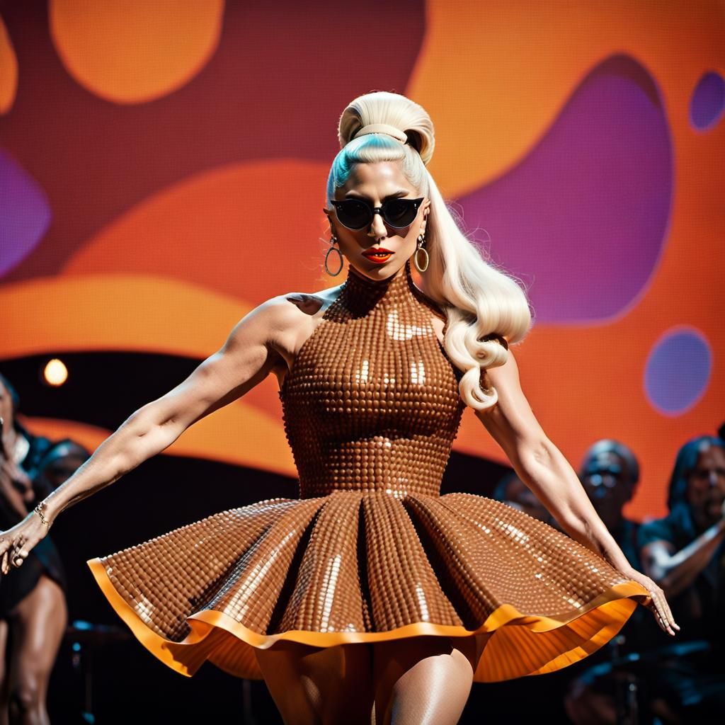 Lady Gaga in Reese’s peanut butter cup dress