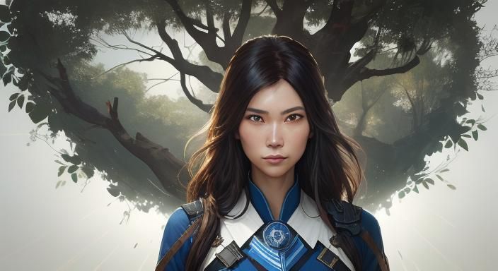 Detailed Portrait of a Girl with Tree Overlay