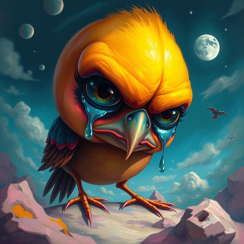 Surreal Bird Crying in Dreamlike Landscape