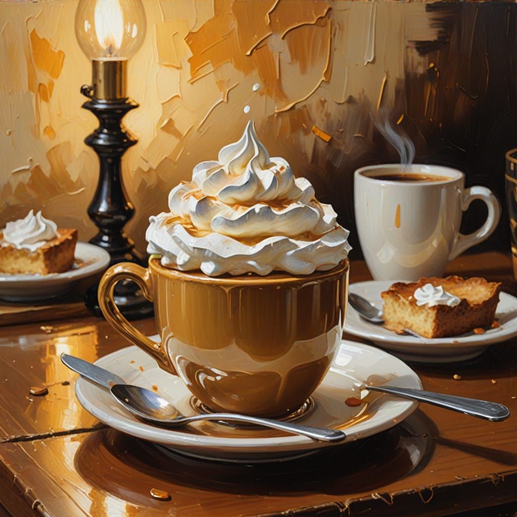 Impressionist Coffee with Cream in Oil Paint