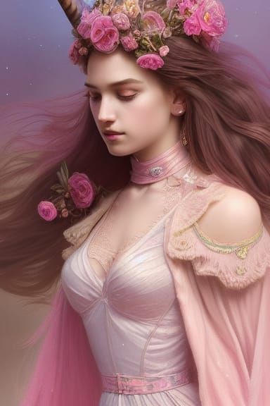 Unicorn Princess in Pink Lace, Digital Art