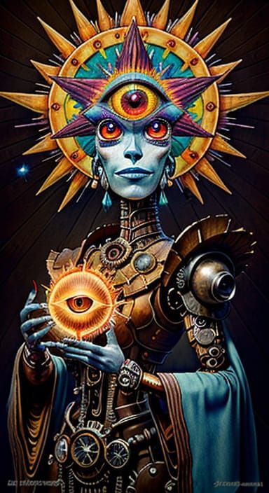 Cyborg La Llorona Portrait in Art Deco Steampunk Watercolor ...