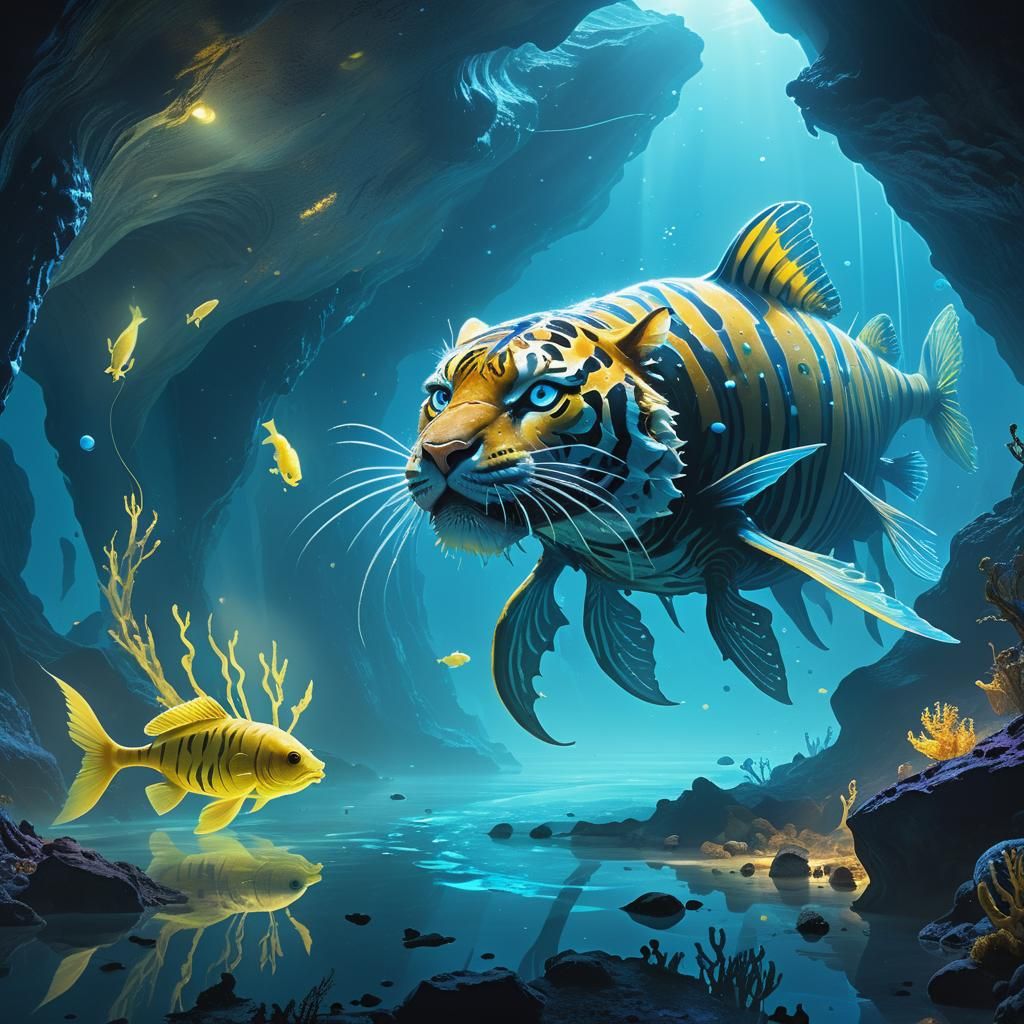 Exoplanet Tiger Catfish in Bioluminescent Cave
