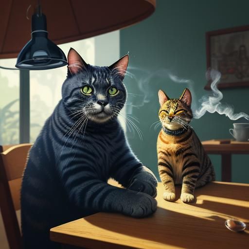 Hyperrealistic Cat Smoking Bong with Animal Friends