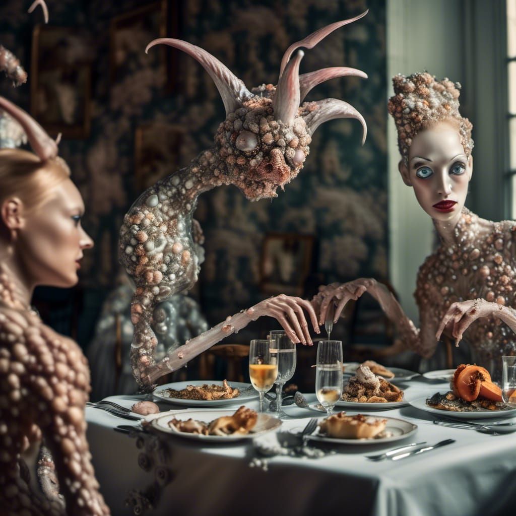 Bizarre Alien Feast in Surreal Restaurant, Magical Realism