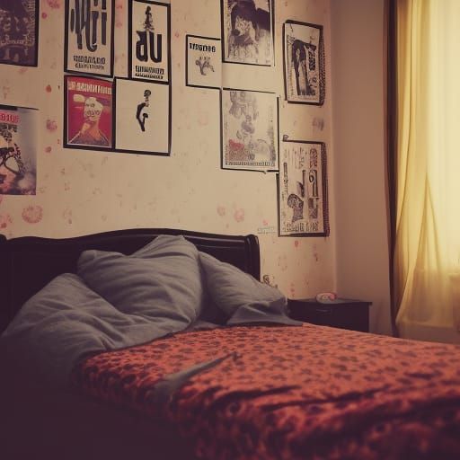 Italian Teen Bedroom with Fascist Posters in Realistic Style