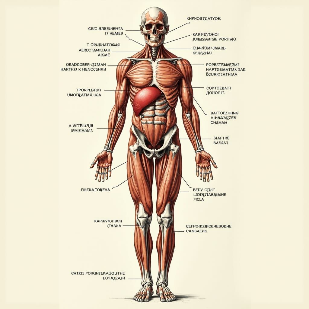 Anatomical Human Figure With Russian Labels