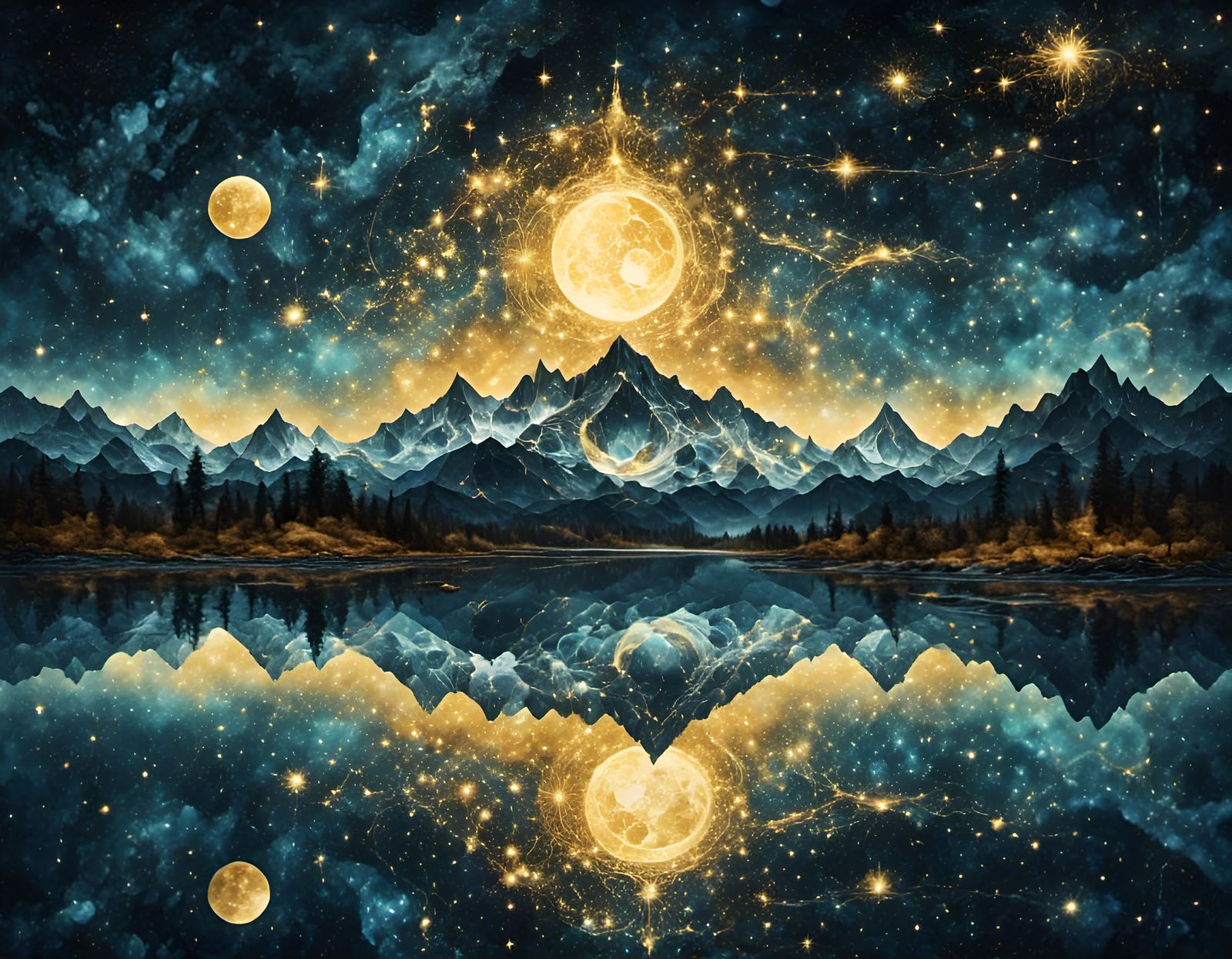 Astral Mountainscape Reflected at Night