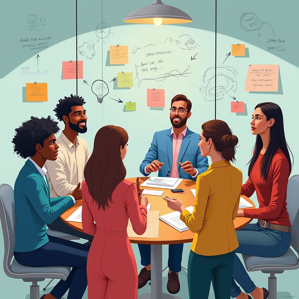 Diverse Professionals Collaborate: Stylized Digital Illustra...