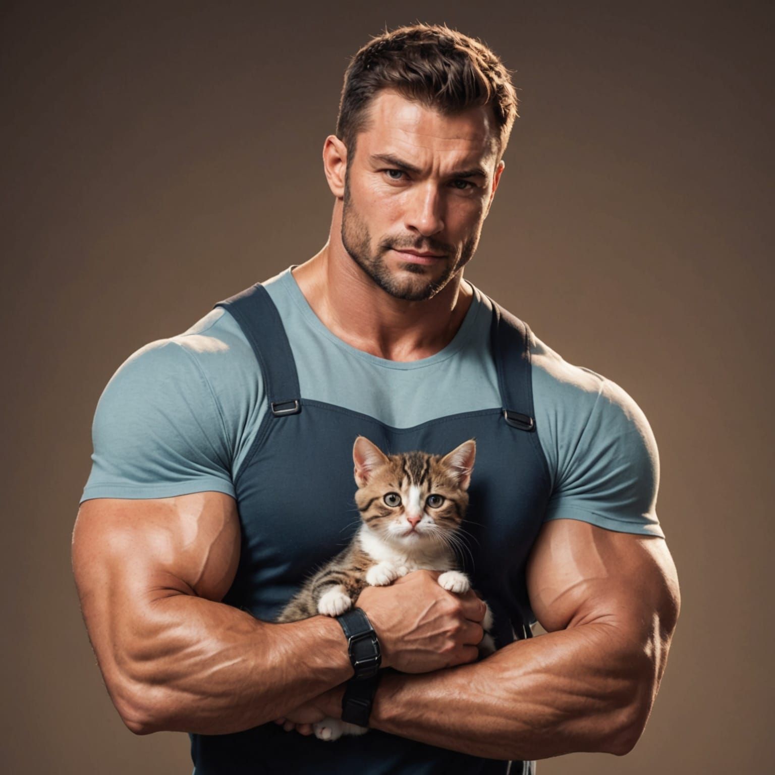 Muscular Man Gently Holds Kitten In Wholesome Cartoon