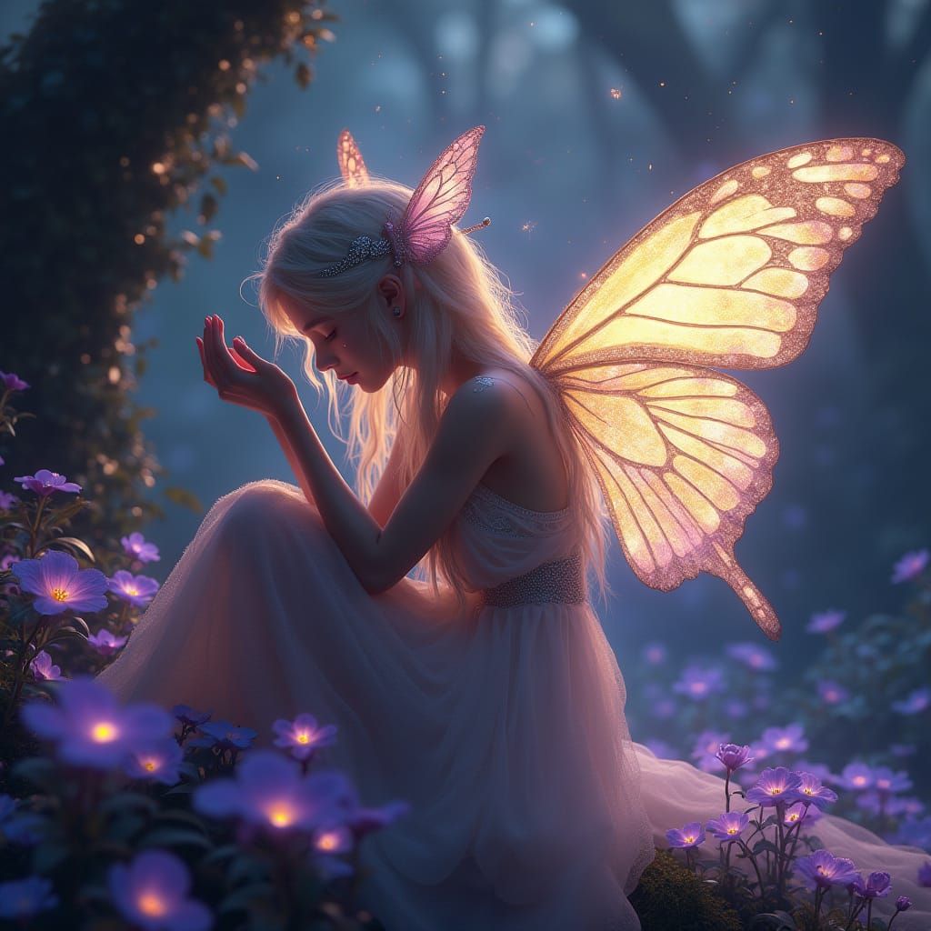 Celestial Elf Weeping Starlight in Art Nouveau Style