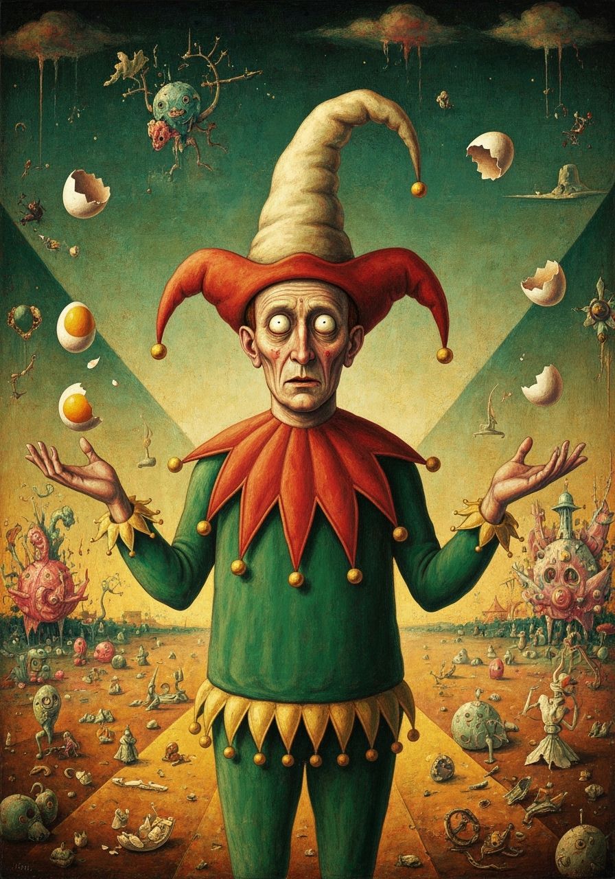 Jester Embodies Idiocy in Surrealist Style
