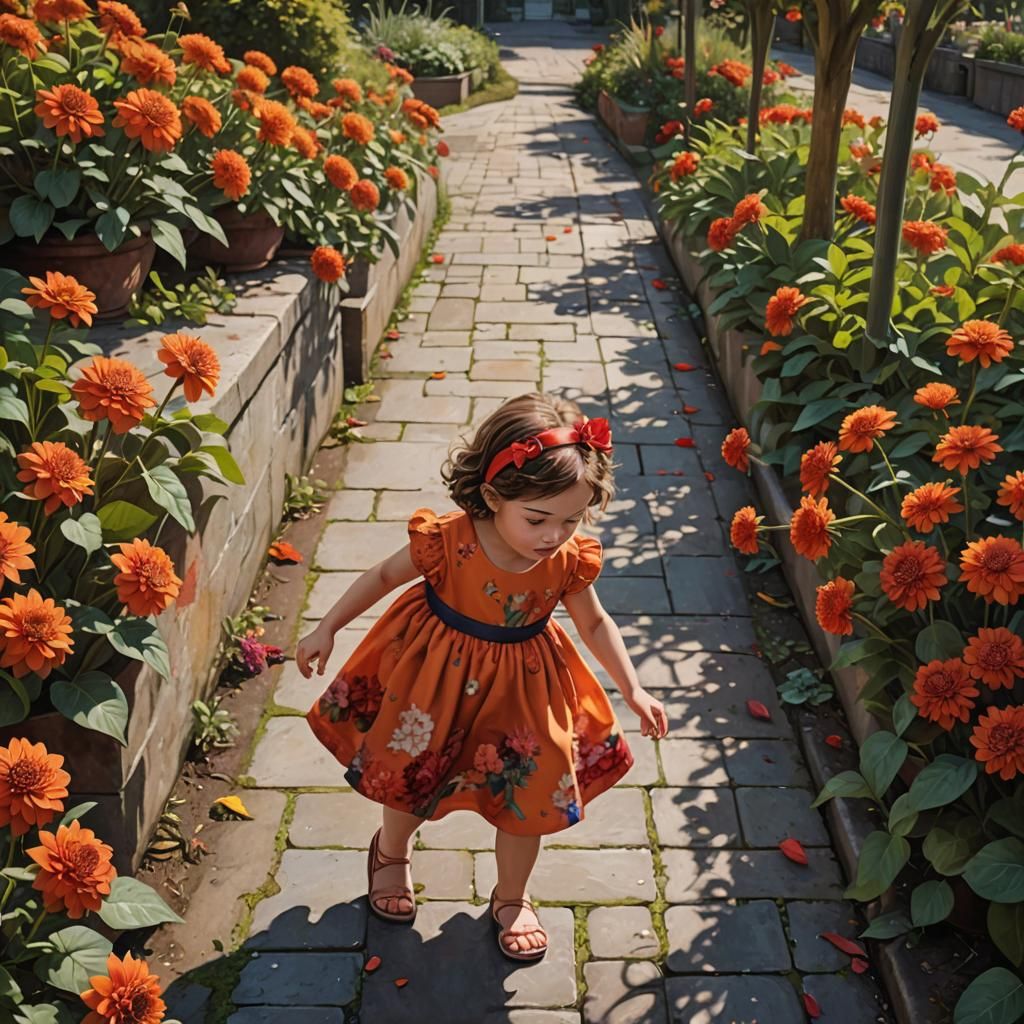 Girl with Dahlias: Hyperrealistic Splash Art