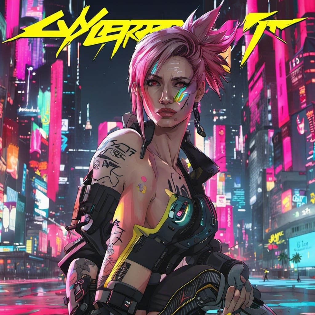 Cyberpunk Anime Key Visual in Japanese Manga Style