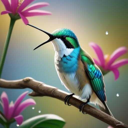 Bee Hummingbird in Flight: Vivid Digital Art