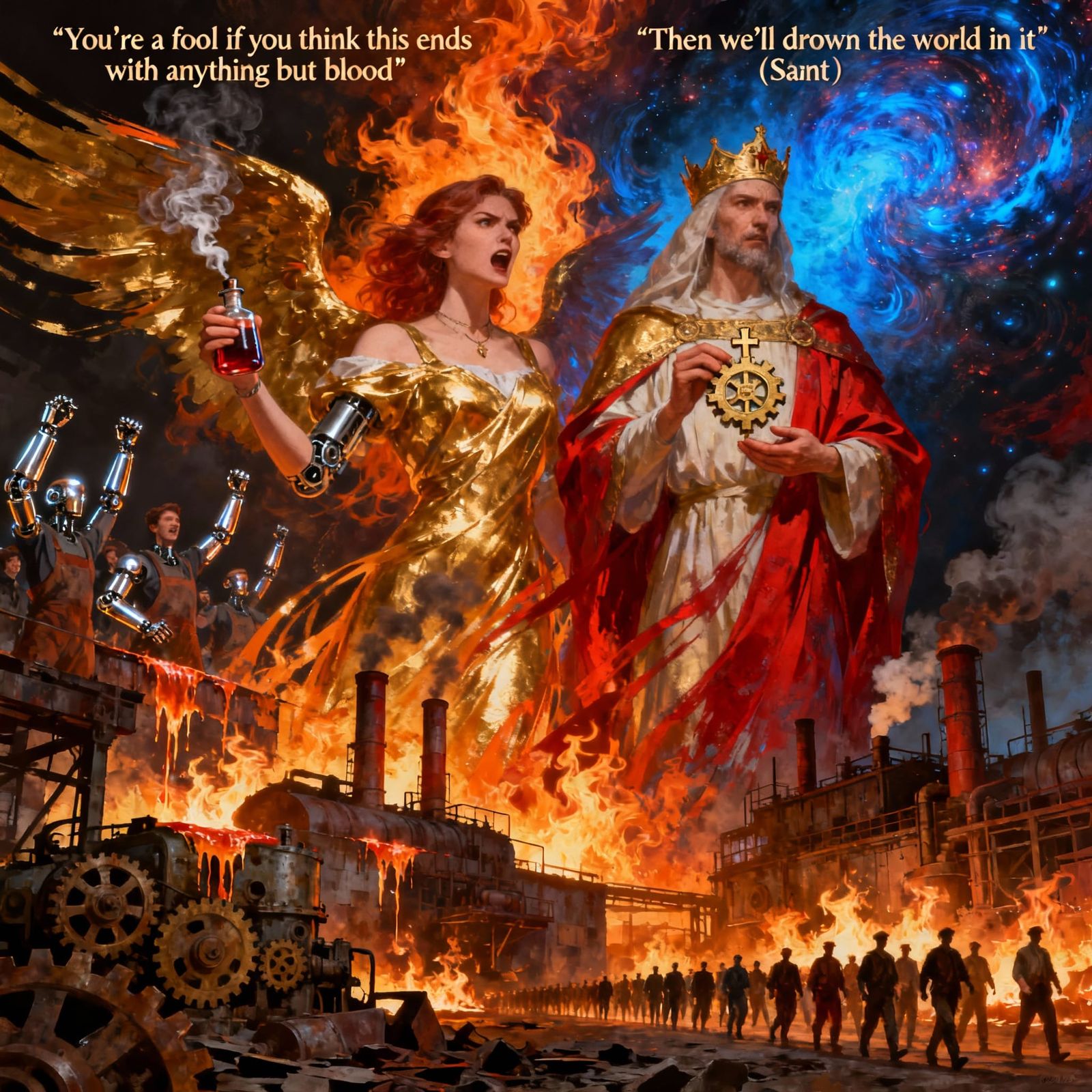 Seraphine and Saint Amidst Factory Fire